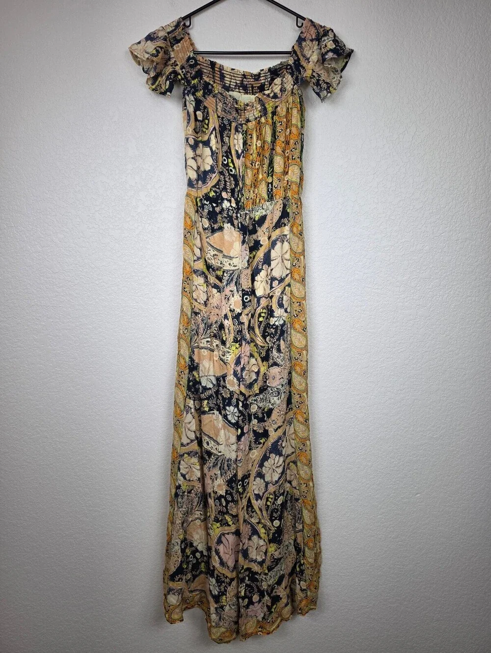 Free People XS Retro Boho Floral Strapless Jumpsuit